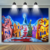 Schneebedeckt Haus Berg Baum Nacht Weihnachten Hintergrund